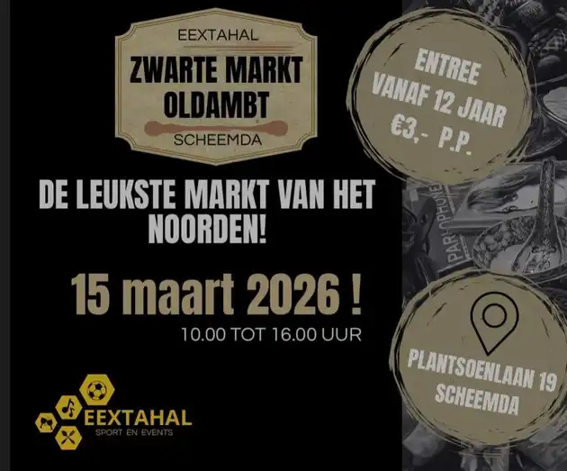 Zondag 15 maart Zwarte markt Oldambt in de Eextahal! Eextahal Sport en Events Scheemda