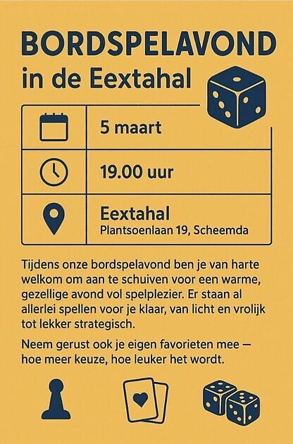 5 Maart Bordspelclub wie is er aan de beurt? Scheemda Eextahal Sport en Events Scheemda